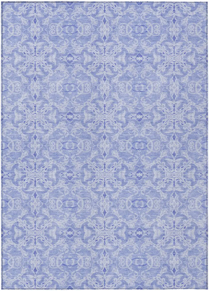 Sky Blue And Denim Blue Medallion Washable Indoor Outdoor Area Rug Photo 2