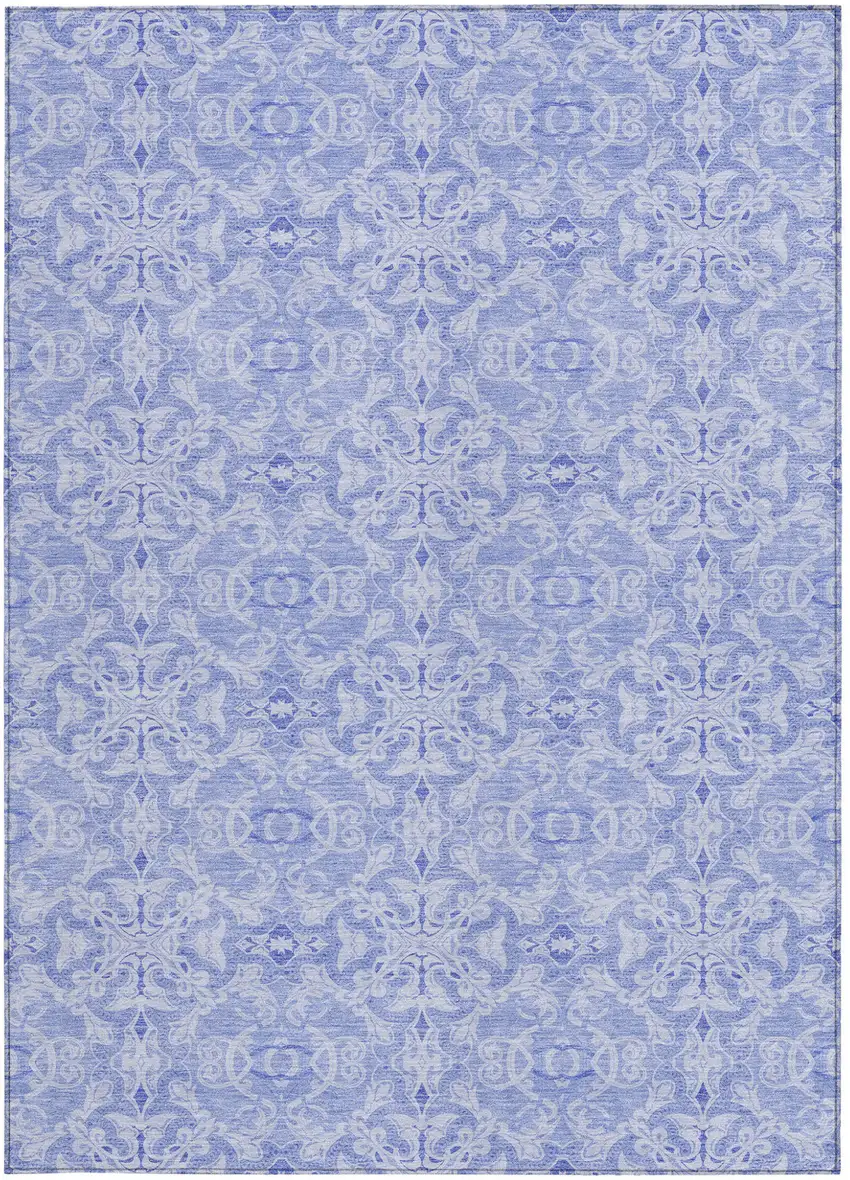 Sky Blue And Denim Blue Medallion Washable Indoor Outdoor Area Rug Photo 6