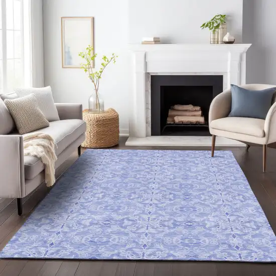 Sky Blue And Denim Blue Medallion Washable Indoor Outdoor Area Rug Photo 8
