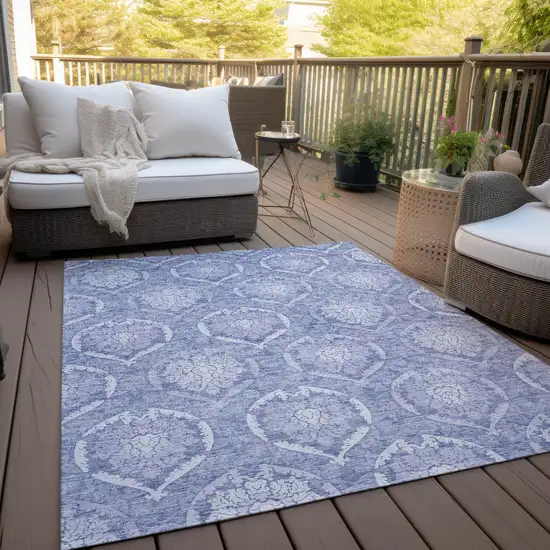 Sky Blue And Denim Blue Medallion Washable Indoor Outdoor Area Rug Photo 8
