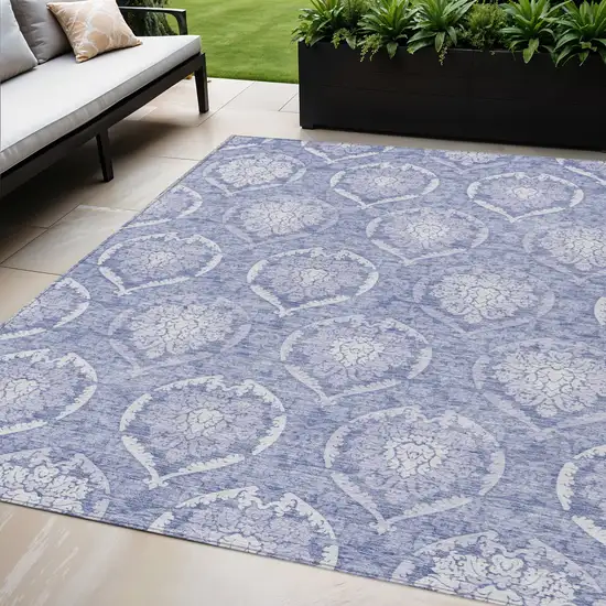 Sky Blue And Denim Blue Medallion Washable Indoor Outdoor Area Rug Photo 1