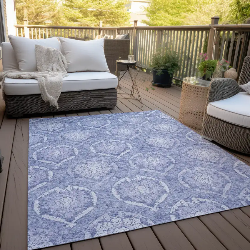 Sky Blue And Denim Blue Medallion Washable Indoor Outdoor Area Rug Photo 8