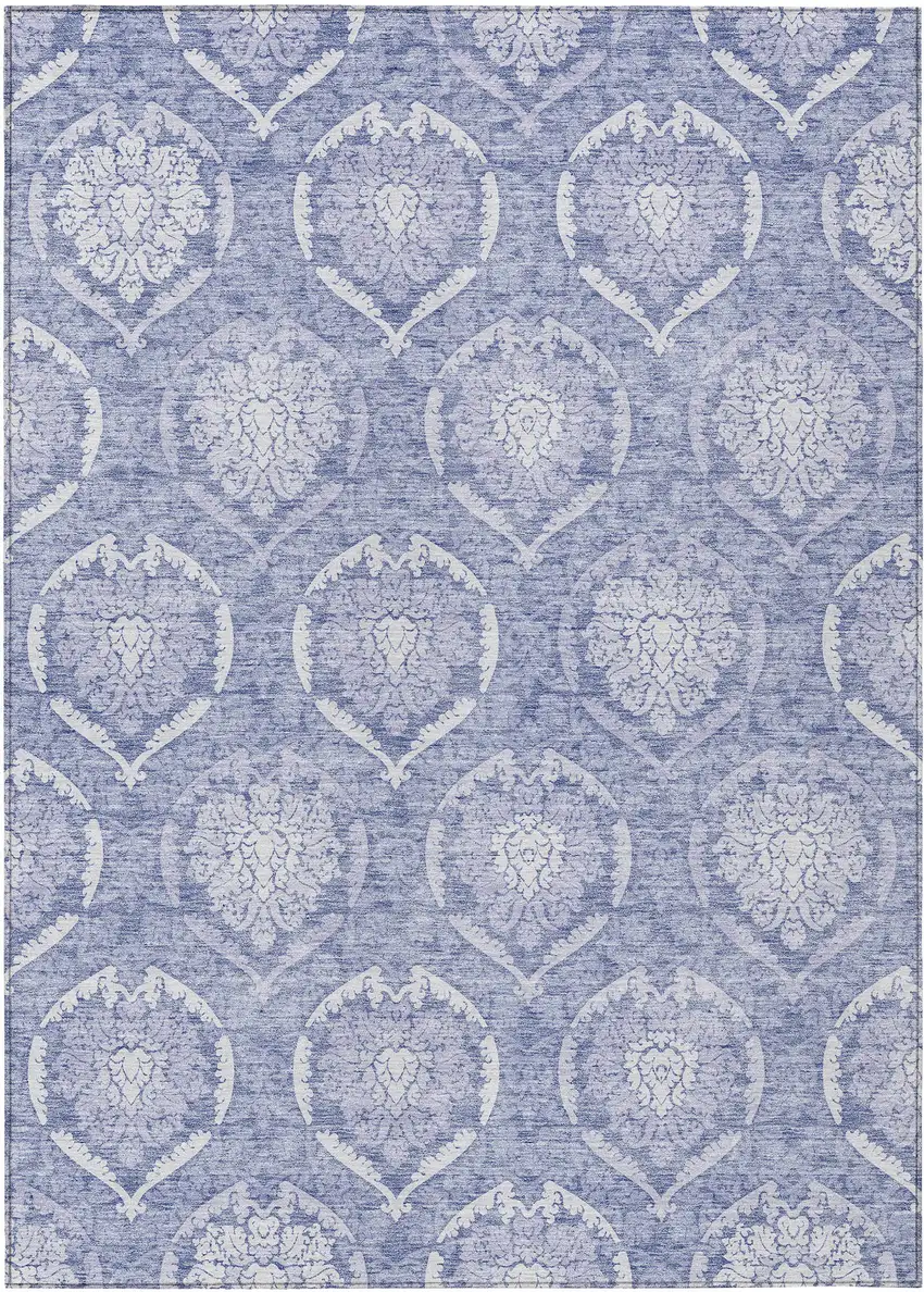 Sky Blue And Denim Blue Medallion Washable Indoor Outdoor Area Rug Photo 2
