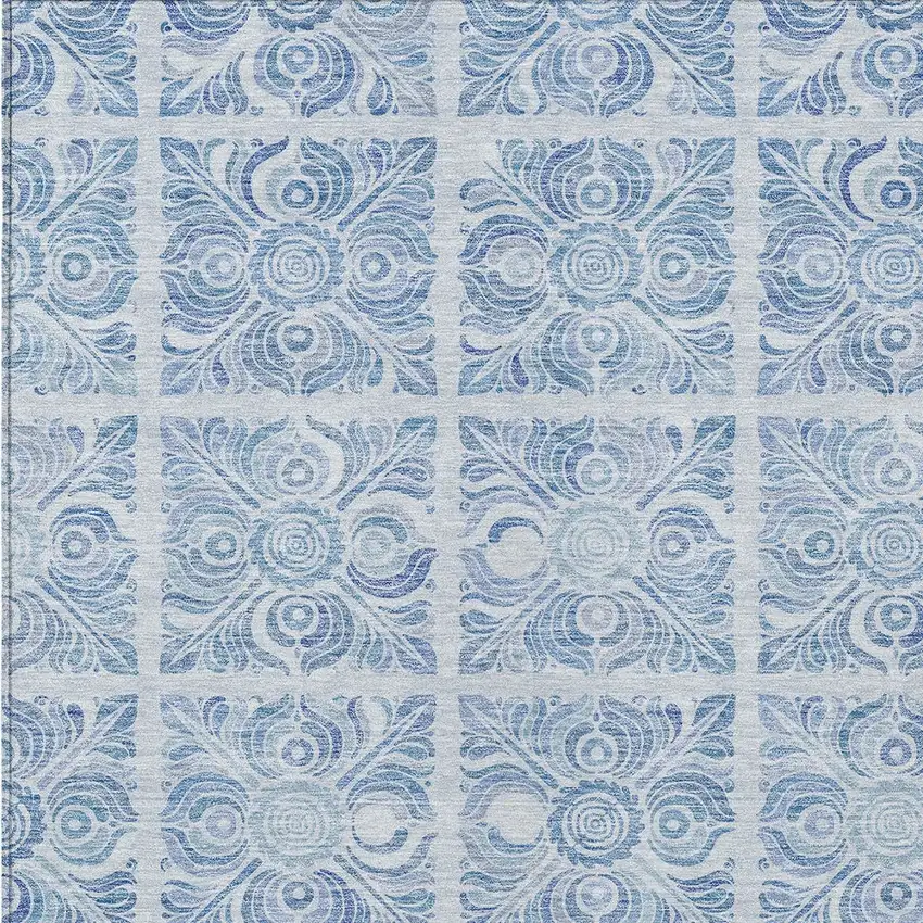 Sky Blue And Denim Blue Medallion Washable Indoor Outdoor Area Rug Photo 6