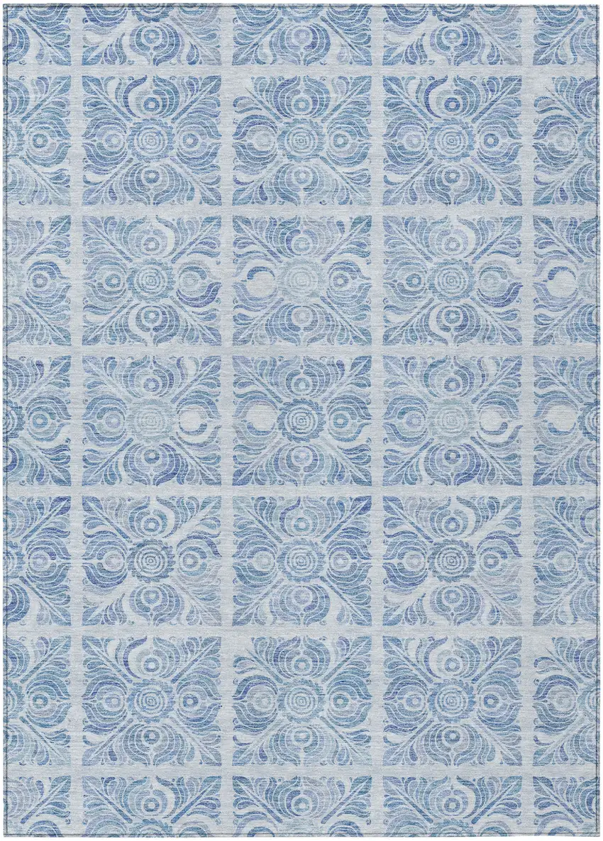 Sky Blue And Denim Blue Medallion Washable Indoor Outdoor Area Rug Photo 2