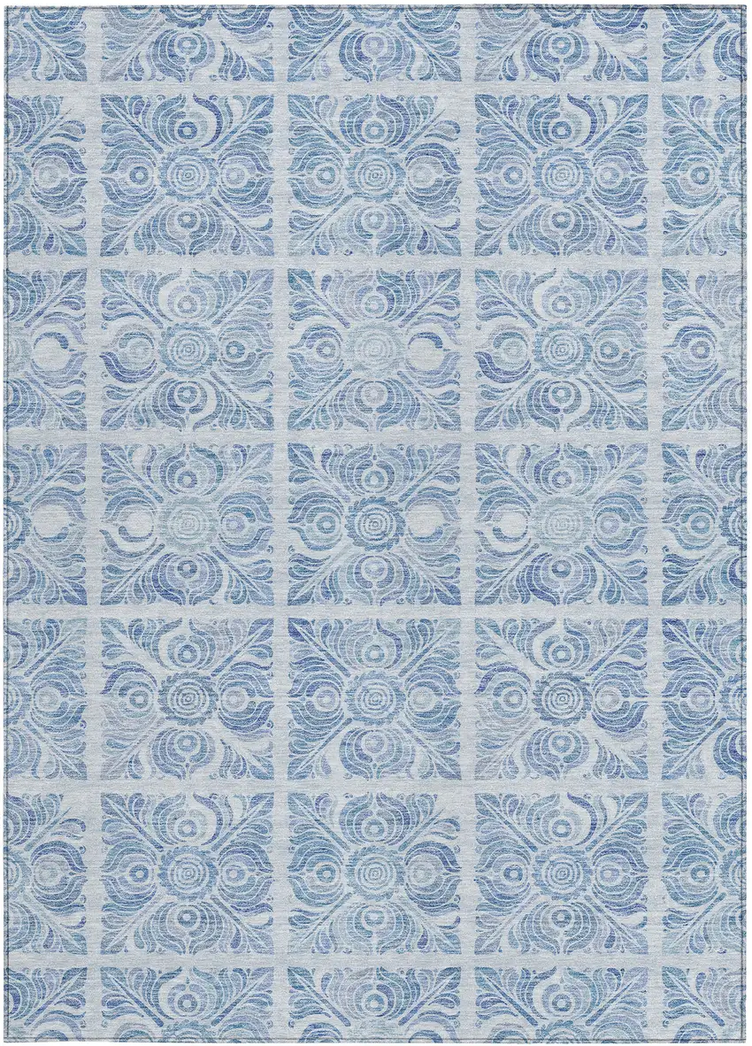 Sky Blue And Denim Blue Medallion Washable Indoor Outdoor Area Rug Photo 7