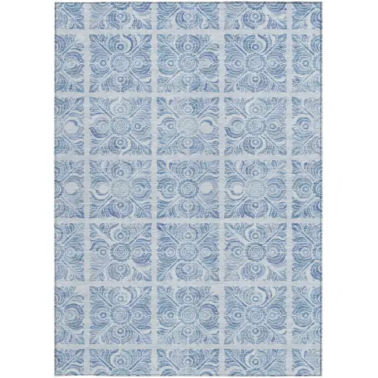 Sky Blue And Denim Blue Medallion Washable Indoor Outdoor Area Rug Photo 7