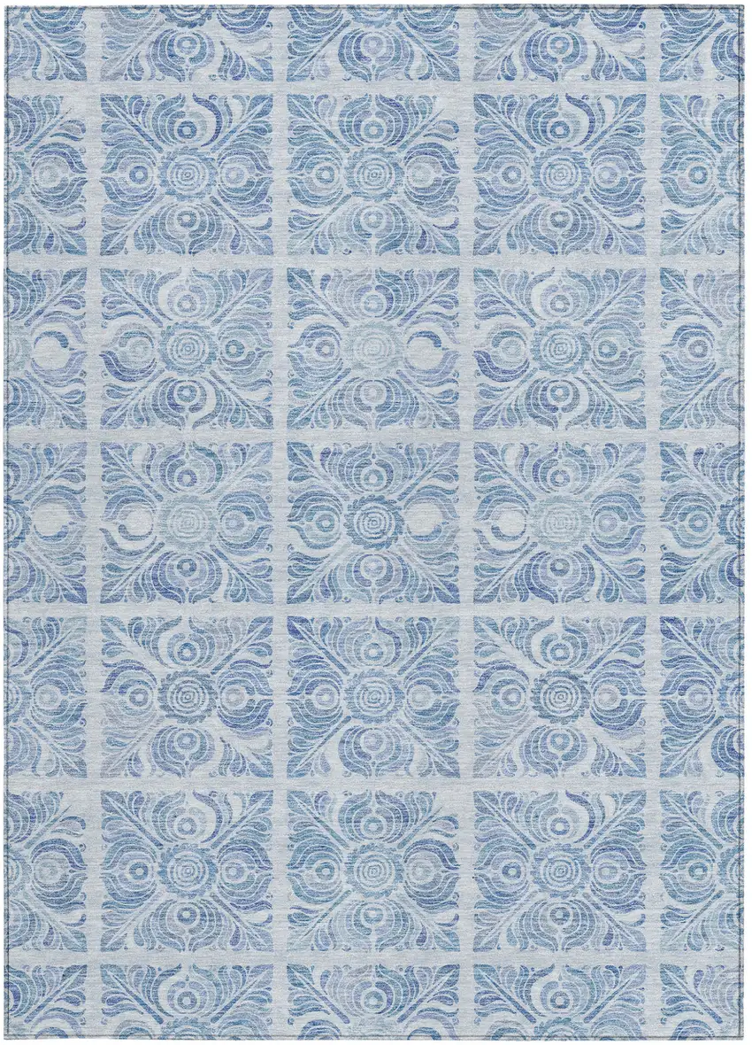 Sky Blue And Denim Blue Medallion Washable Indoor Outdoor Area Rug Photo 7