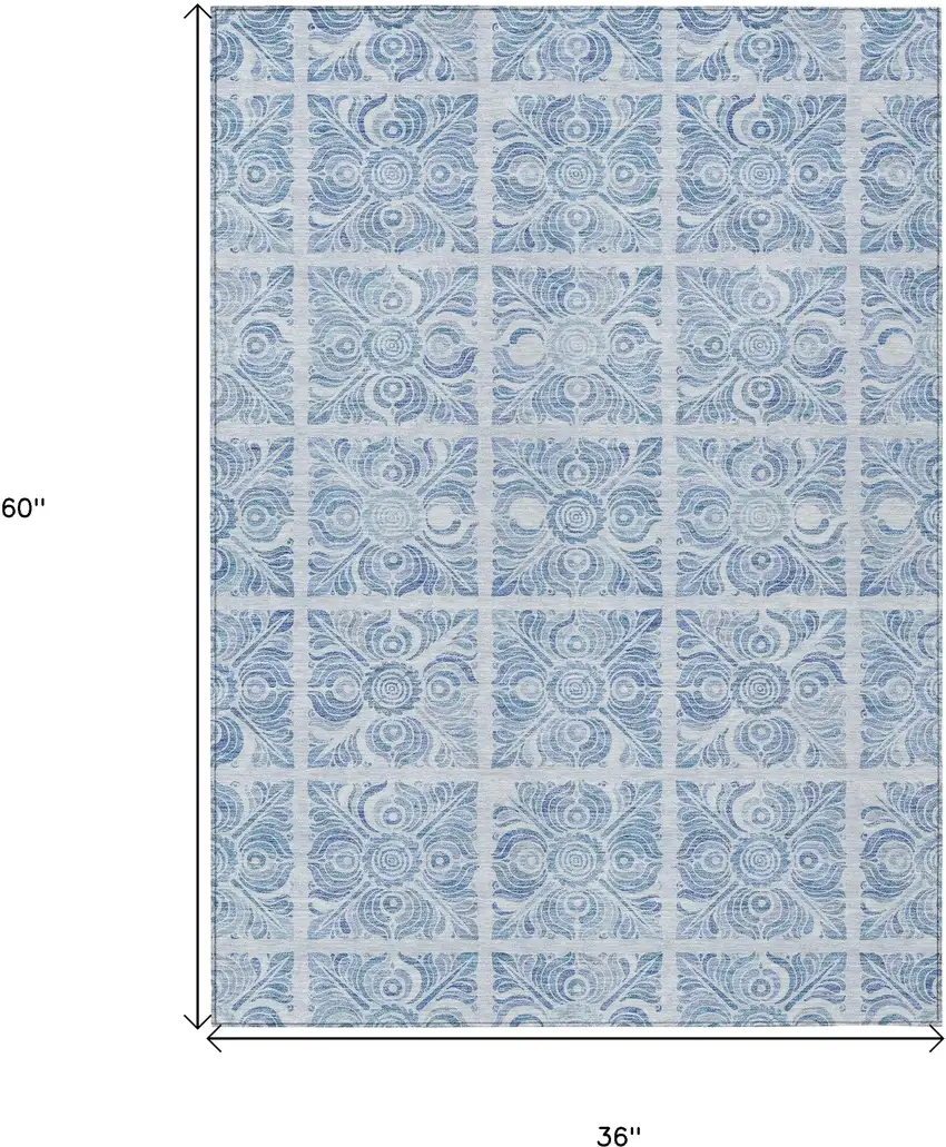 Sky Blue And Denim Blue Medallion Washable Indoor Outdoor Area Rug Photo 3