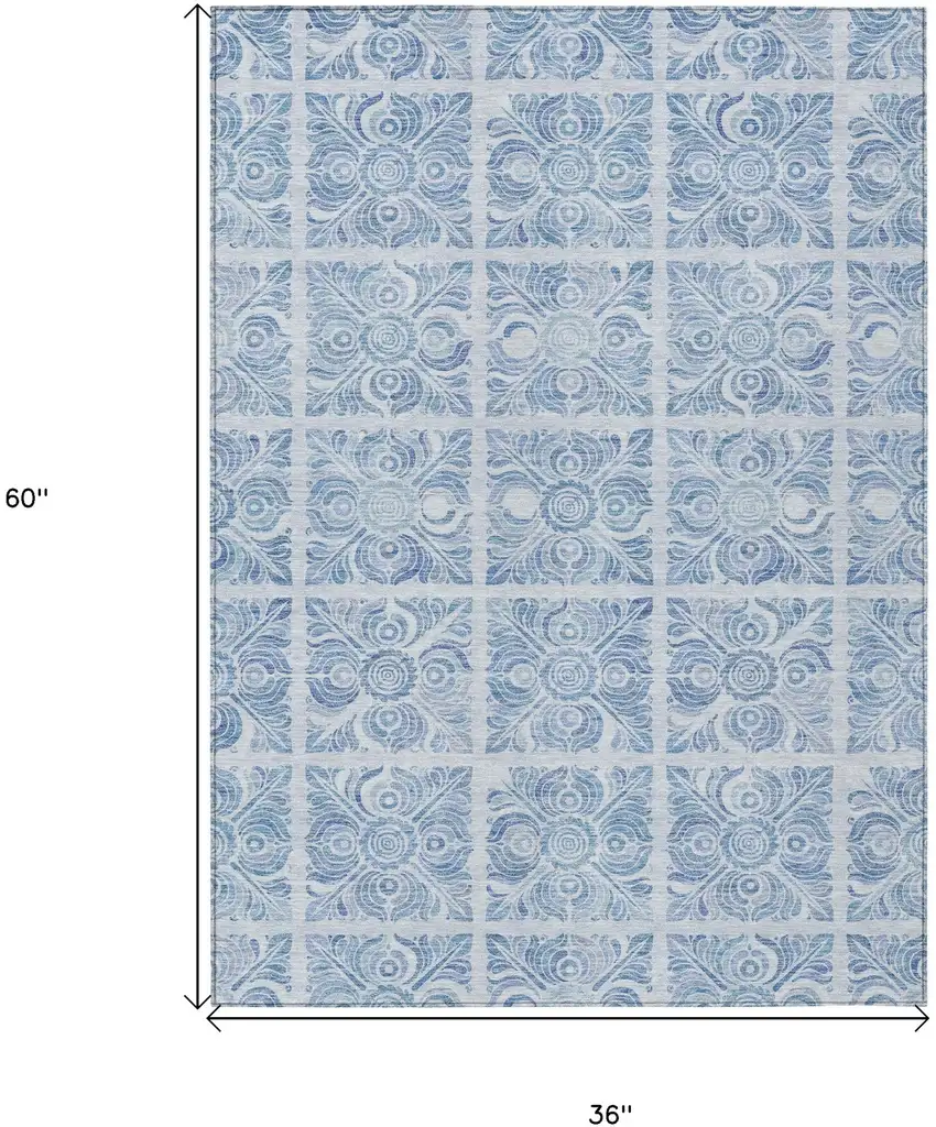 Sky Blue And Denim Blue Medallion Washable Indoor Outdoor Area Rug Photo 3