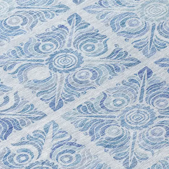 Sky Blue And Denim Blue Medallion Washable Indoor Outdoor Area Rug Photo 8