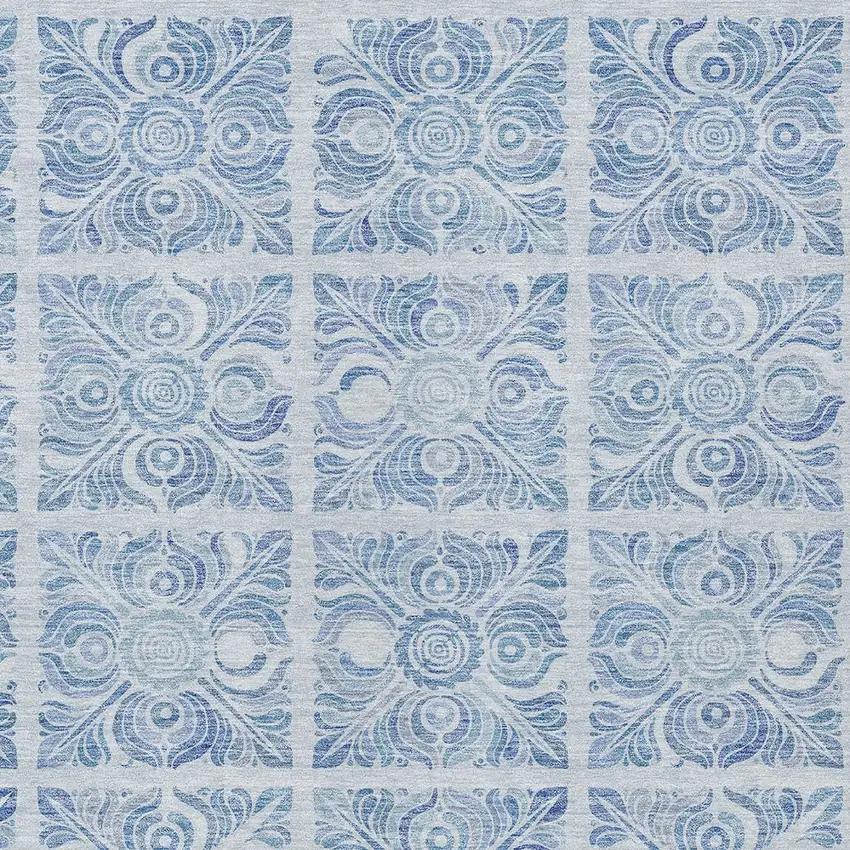 Sky Blue And Denim Blue Medallion Washable Indoor Outdoor Area Rug Photo 6