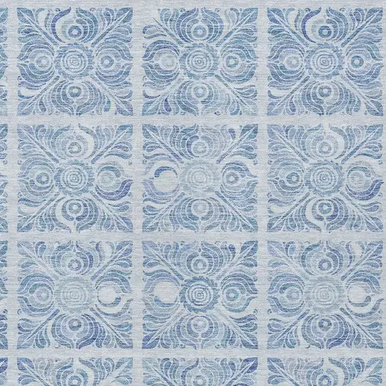 Sky Blue And Denim Blue Medallion Washable Indoor Outdoor Area Rug Photo 6
