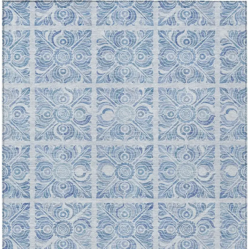Sky Blue And Denim Blue Medallion Washable Indoor Outdoor Area Rug Photo 7
