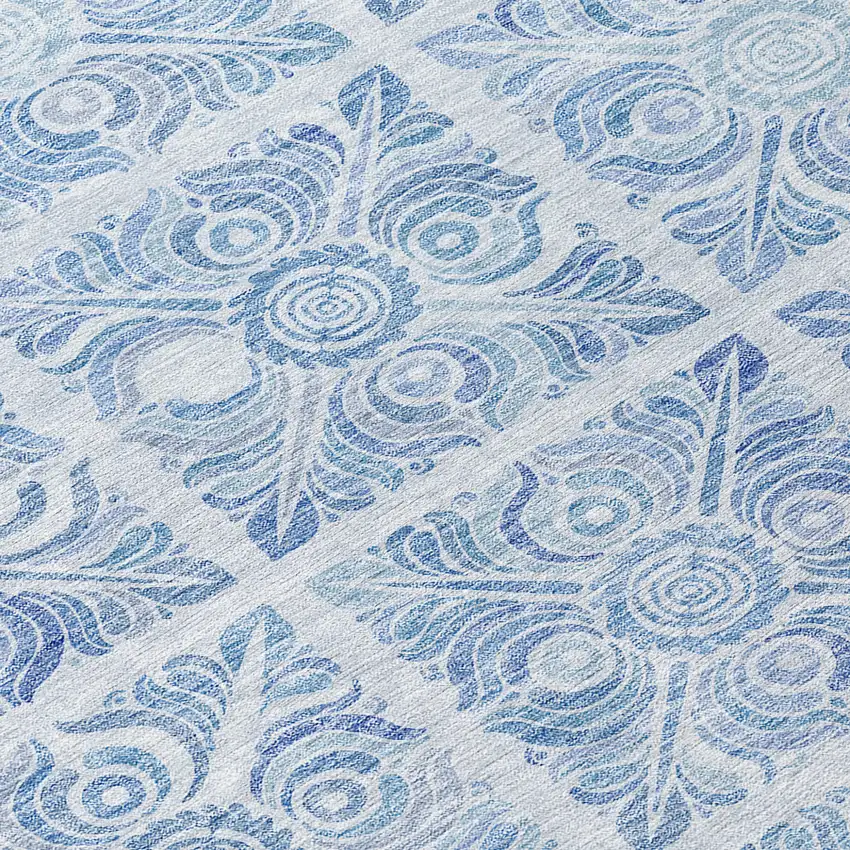Sky Blue And Denim Blue Medallion Washable Indoor Outdoor Area Rug Photo 8