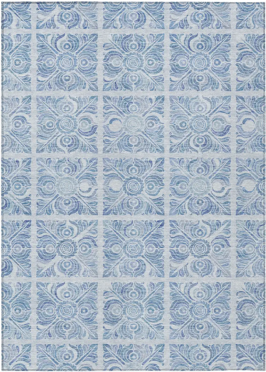 Sky Blue And Denim Blue Medallion Washable Indoor Outdoor Area Rug Photo 2