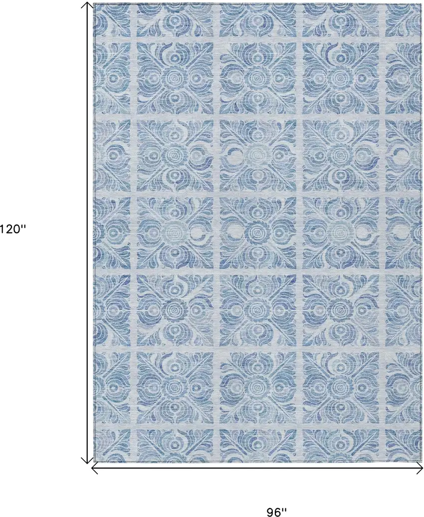 Sky Blue And Denim Blue Medallion Washable Indoor Outdoor Area Rug Photo 3
