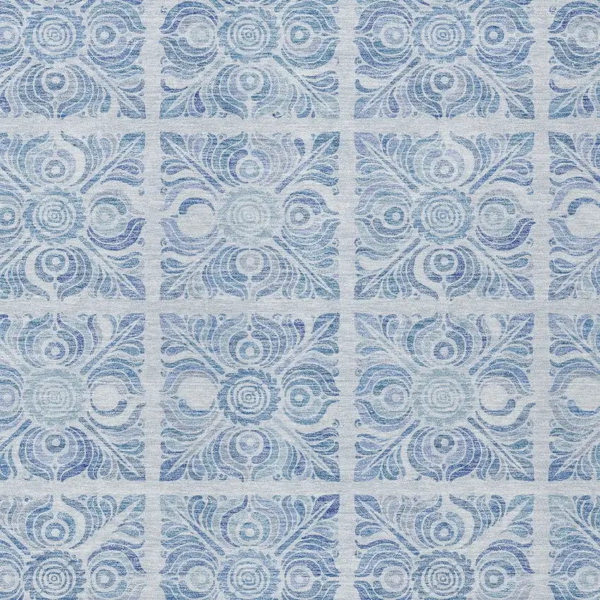 Sky Blue And Denim Blue Medallion Washable Indoor Outdoor Area Rug Photo 6