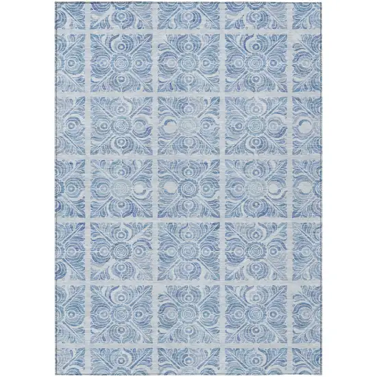 Sky Blue And Denim Blue Medallion Washable Indoor Outdoor Area Rug Photo 2