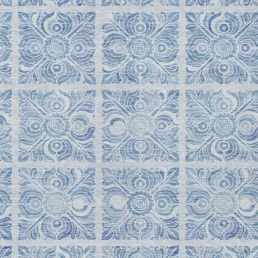 Sky Blue And Denim Blue Medallion Washable Indoor Outdoor Area Rug Photo 6