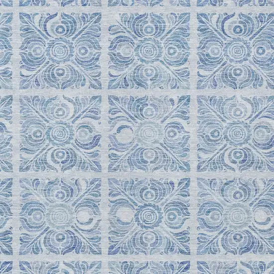 Sky Blue And Denim Blue Medallion Washable Indoor Outdoor Area Rug Photo 6