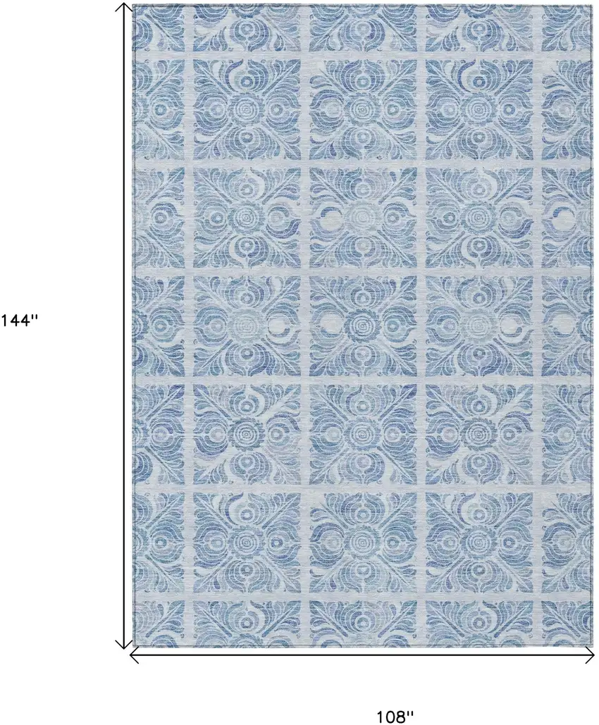 Sky Blue And Denim Blue Medallion Washable Indoor Outdoor Area Rug Photo 3