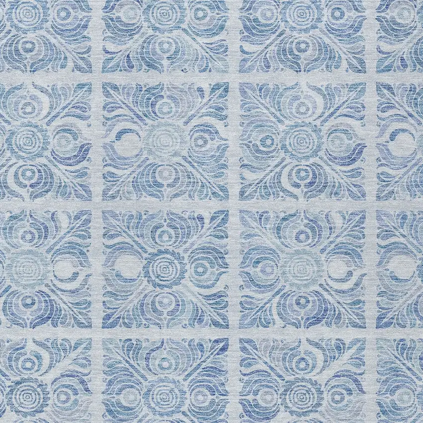 Sky Blue And Denim Blue Medallion Washable Indoor Outdoor Area Rug Photo 6
