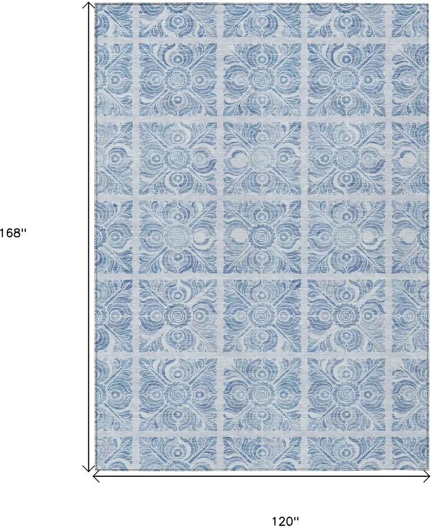 Sky Blue And Denim Blue Medallion Washable Indoor Outdoor Area Rug Photo 3