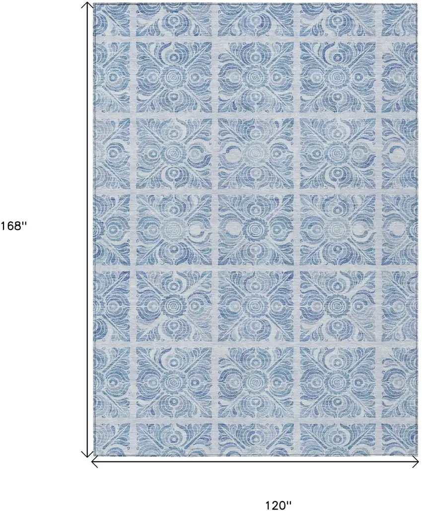 Sky Blue And Denim Blue Medallion Washable Indoor Outdoor Area Rug Photo 3