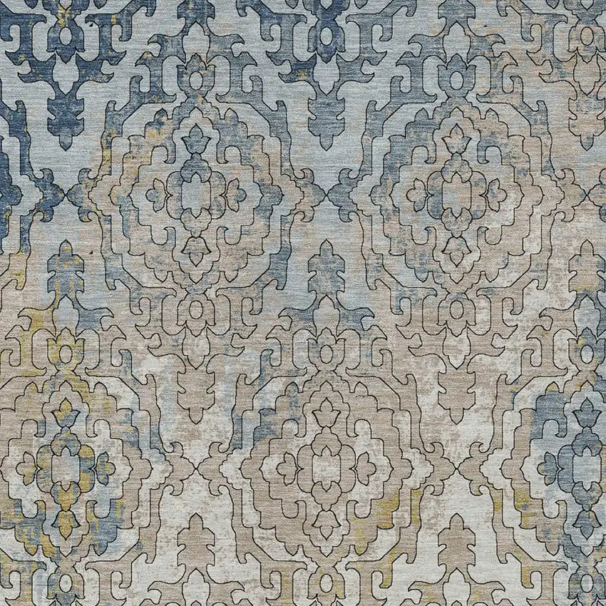 Sky Blue And Denim Blue Medallion Washable Indoor Outdoor Area Rug Photo 6