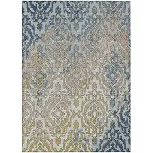 Photo of Sky Blue And Denim Blue Medallion Washable Indoor Outdoor Area Rug