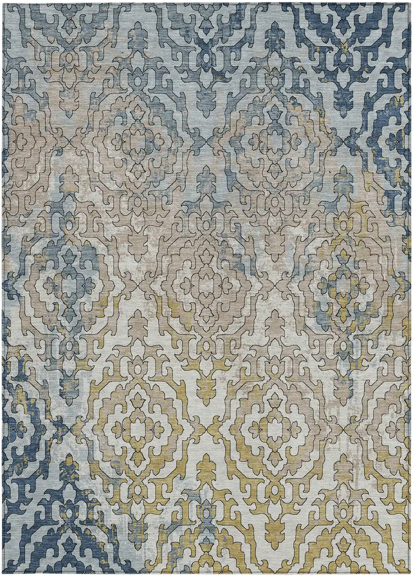 Sky Blue And Denim Blue Medallion Washable Indoor Outdoor Area Rug Photo 7