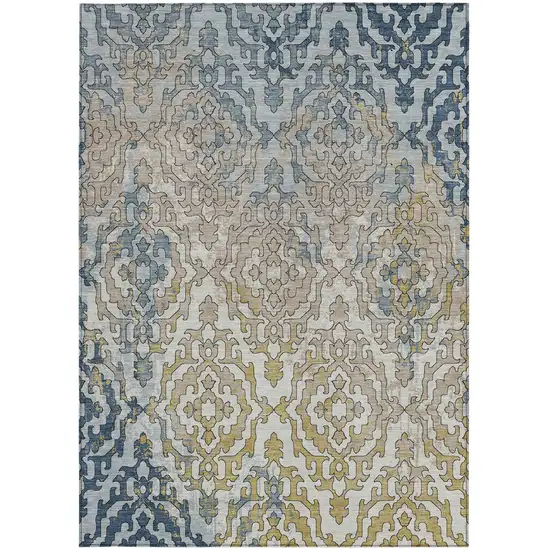 Sky Blue And Denim Blue Medallion Washable Indoor Outdoor Area Rug Photo 7