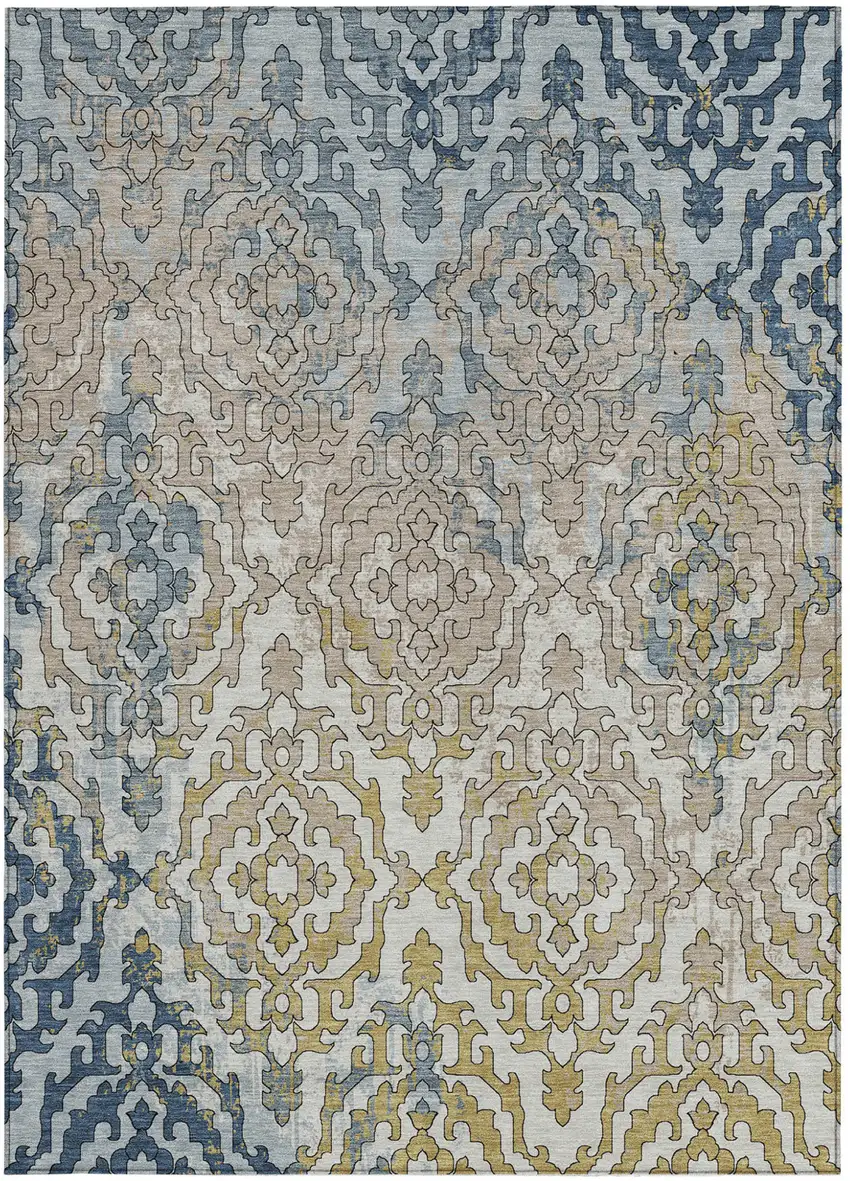 Sky Blue And Denim Blue Medallion Washable Indoor Outdoor Area Rug Photo 7