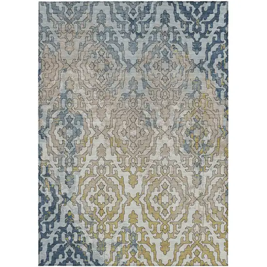 Sky Blue And Denim Blue Medallion Washable Indoor Outdoor Area Rug Photo 7