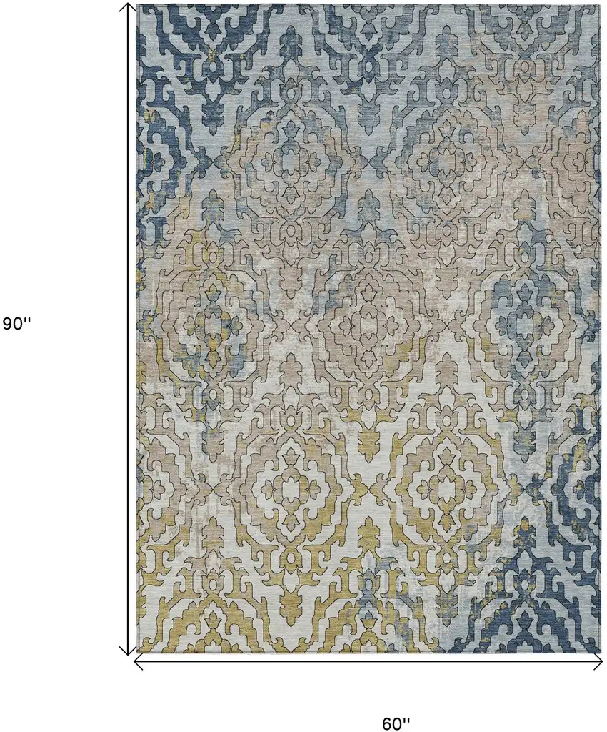 Sky Blue And Denim Blue Medallion Washable Indoor Outdoor Area Rug Photo 3