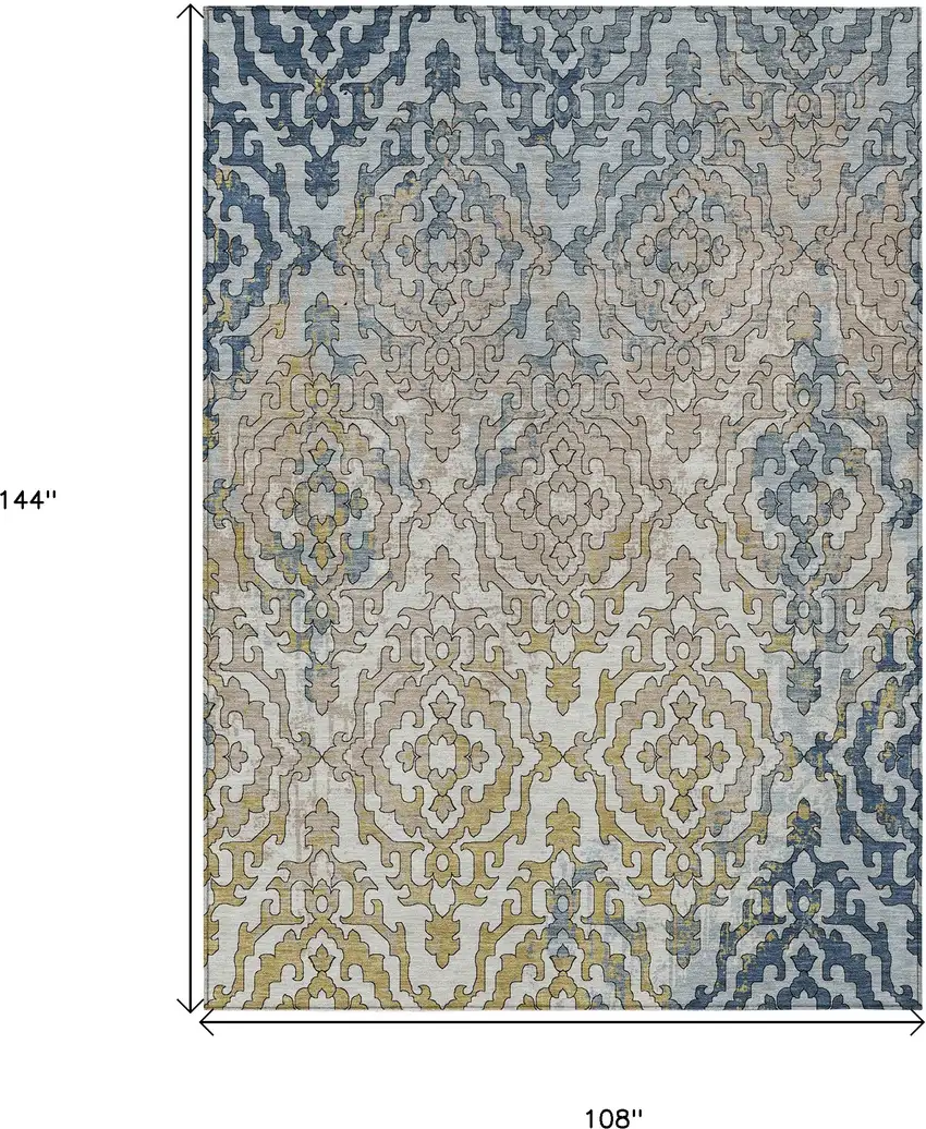 Sky Blue And Denim Blue Medallion Washable Indoor Outdoor Area Rug Photo 3