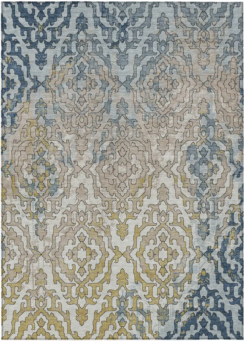 Sky Blue And Denim Blue Medallion Washable Indoor Outdoor Area Rug Photo 2