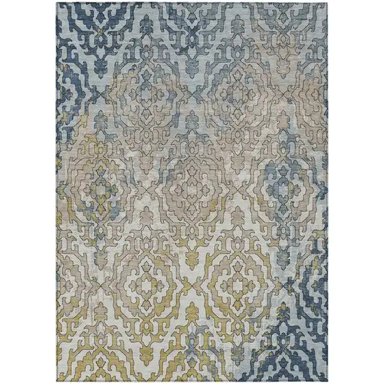 Sky Blue And Denim Blue Medallion Washable Indoor Outdoor Area Rug Photo 2