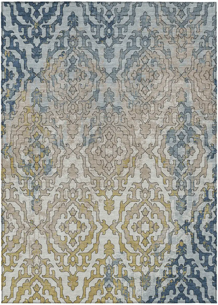 Sky Blue And Denim Blue Medallion Washable Indoor Outdoor Area Rug Photo 2