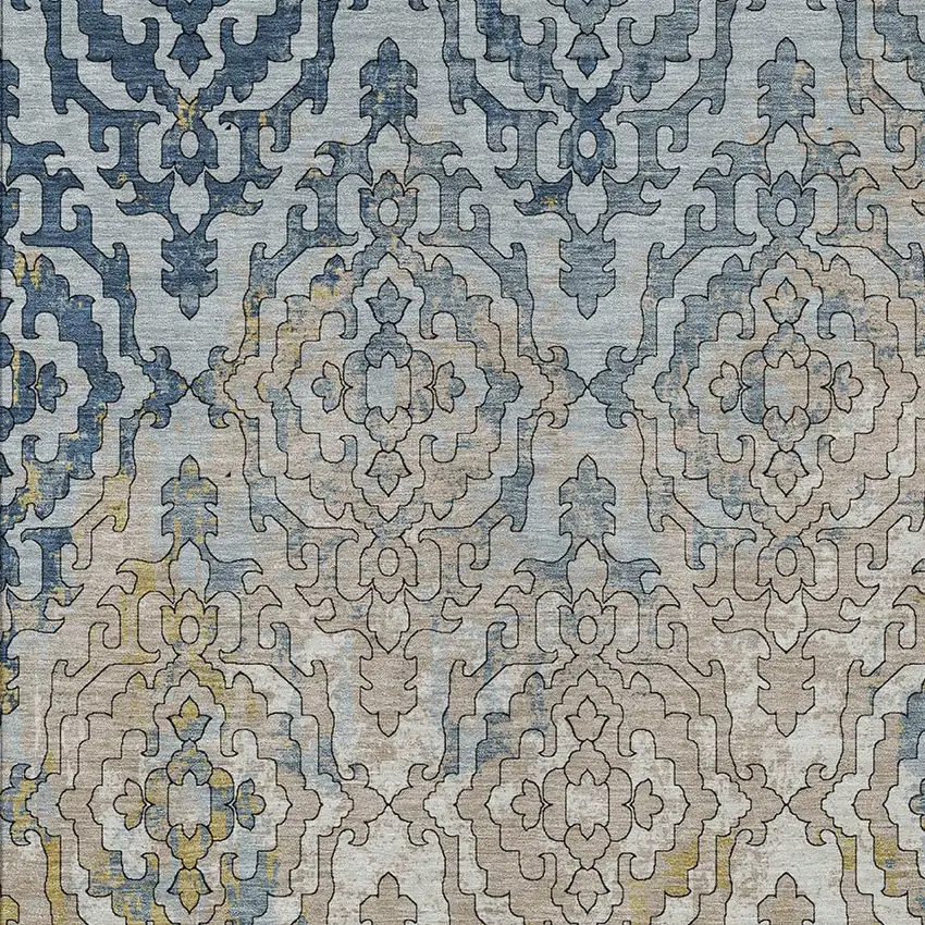 Sky Blue And Denim Blue Medallion Washable Indoor Outdoor Area Rug Photo 6