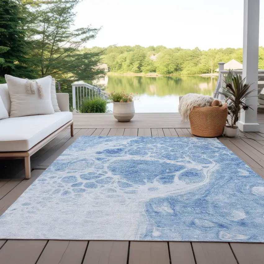 Sky Blue And Denim Blue Nautical Washable Indoor Outdoor Area Rug Photo 9