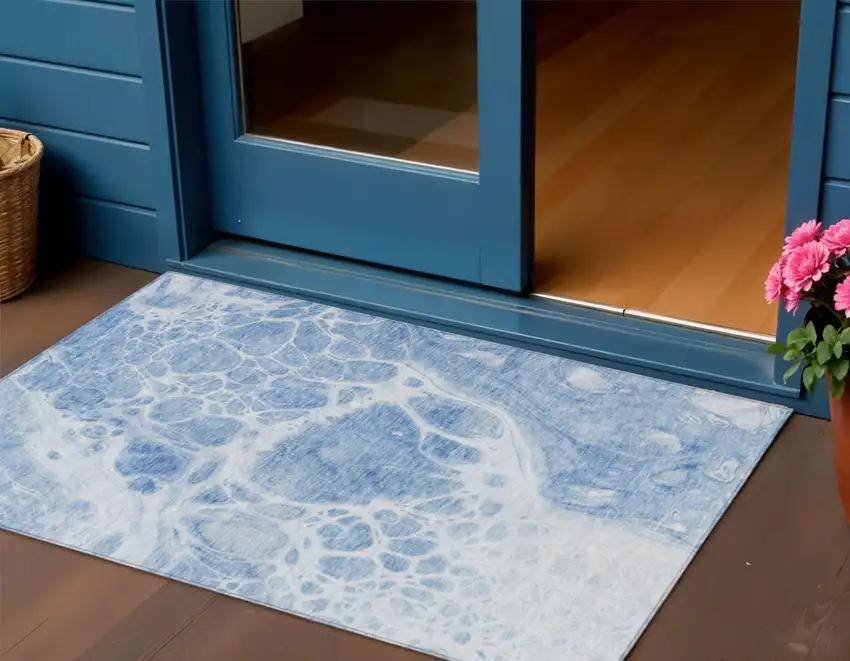 Sky Blue And Denim Blue Nautical Washable Indoor Outdoor Area Rug Photo 1