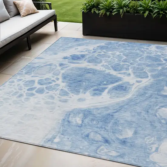Sky Blue And Denim Blue Nautical Washable Indoor Outdoor Area Rug Photo 1
