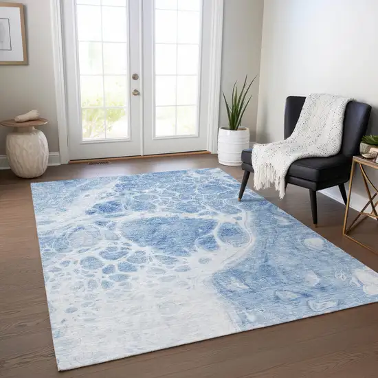 Sky Blue And Denim Blue Nautical Washable Indoor Outdoor Area Rug Photo 9