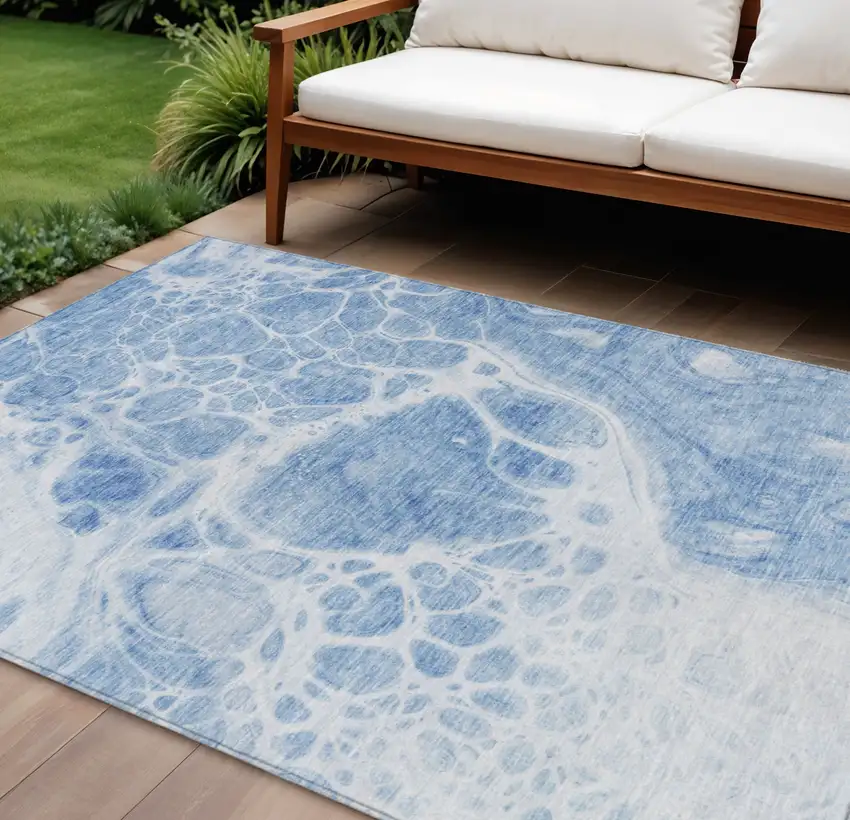 Sky Blue And Denim Blue Nautical Washable Indoor Outdoor Area Rug Photo 1