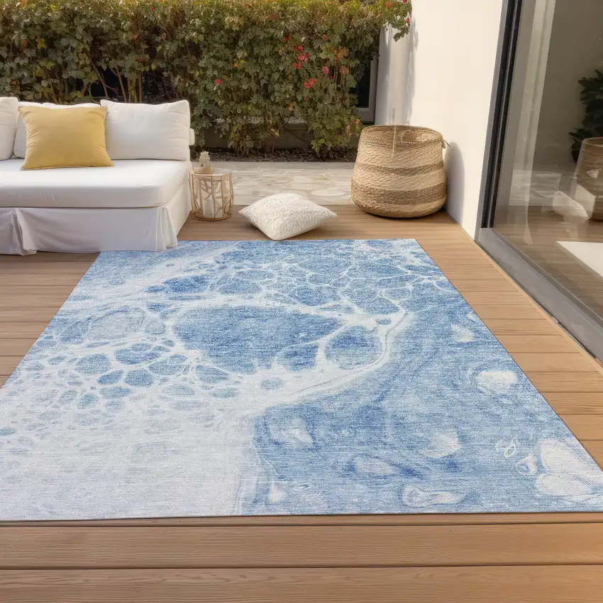 Sky Blue And Denim Blue Nautical Washable Indoor Outdoor Area Rug Photo 8