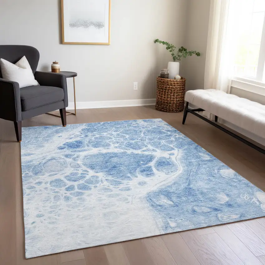 Sky Blue And Denim Blue Nautical Washable Indoor Outdoor Area Rug Photo 9