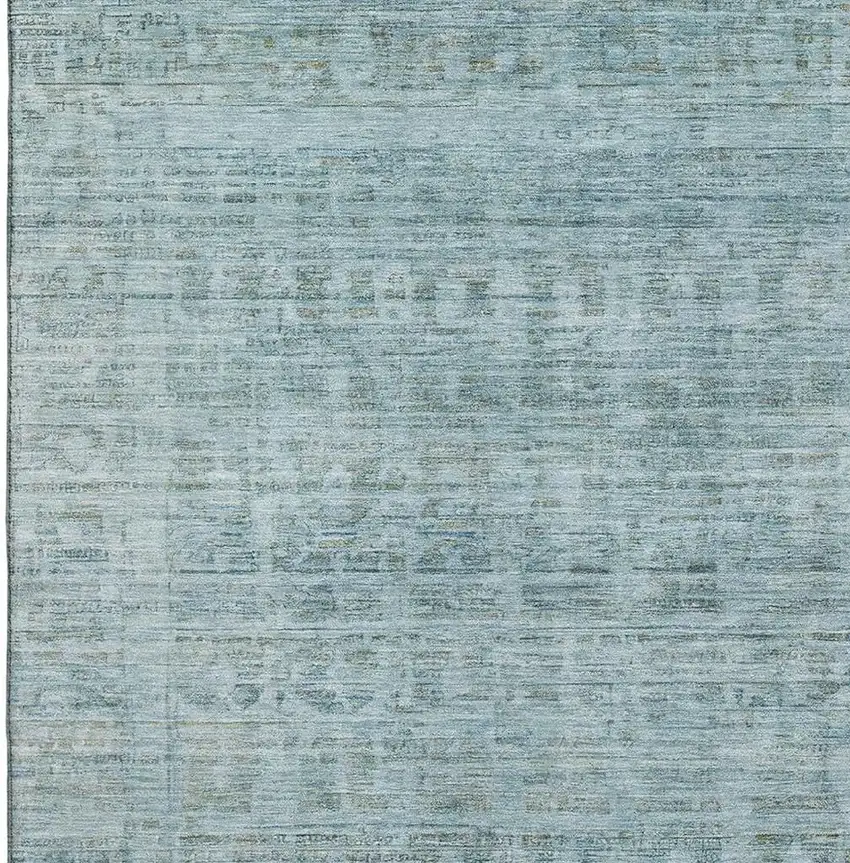 Sky Blue And Denim Blue Oriental Washable Area Rug With UV Protection Photo 2