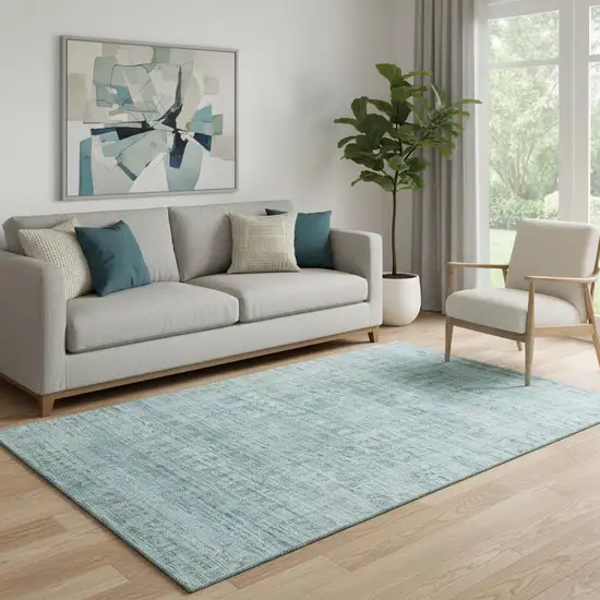 Sky Blue And Denim Blue Oriental Washable Area Rug With UV Protection Photo 2